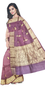 Brown-Purple Organza Silk Benarasi Saree-Banarasi silk saree-parinitasarees